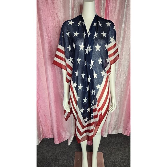 Steve Madden American Flag Blue Star Stripes Beach Wear Kimono One Size - Picture 2 of 9